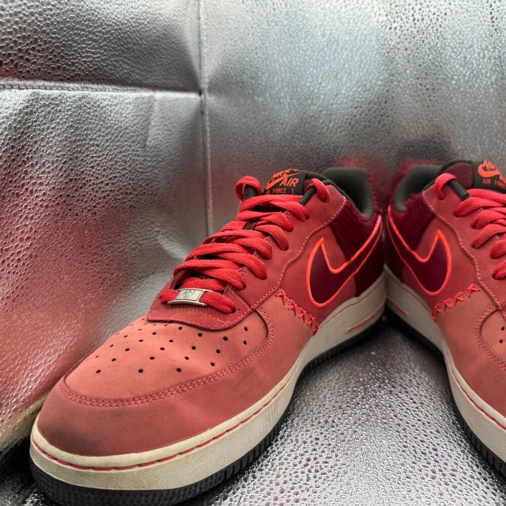 Size 12 Nike Air Force 1 Low Mens Fusion Red Lace-Up Athletic Sneaker 488298-611 - Picture 4 of 11